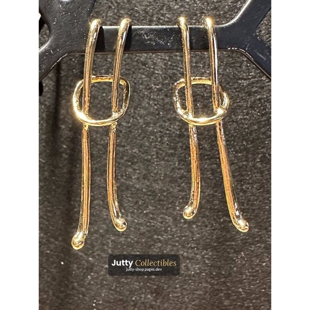 gold tone interlocking oval link dangle earrings modern geometric chic boho nwt